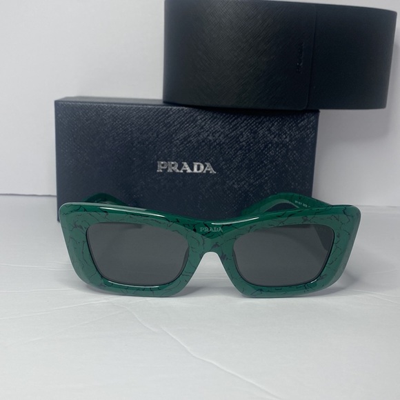 New- Prada PR13ZSF Green Marble Dark Grey Sunglasses - Picture 3 of 17